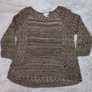 Dressbarn Shirt‎ Womens XL Brown Blouse Top Crochet Sheer Comfort Casual